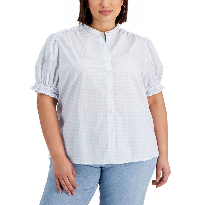 Tommy Hilfiger Plus Size Cotton Puff Sleeve Shirt